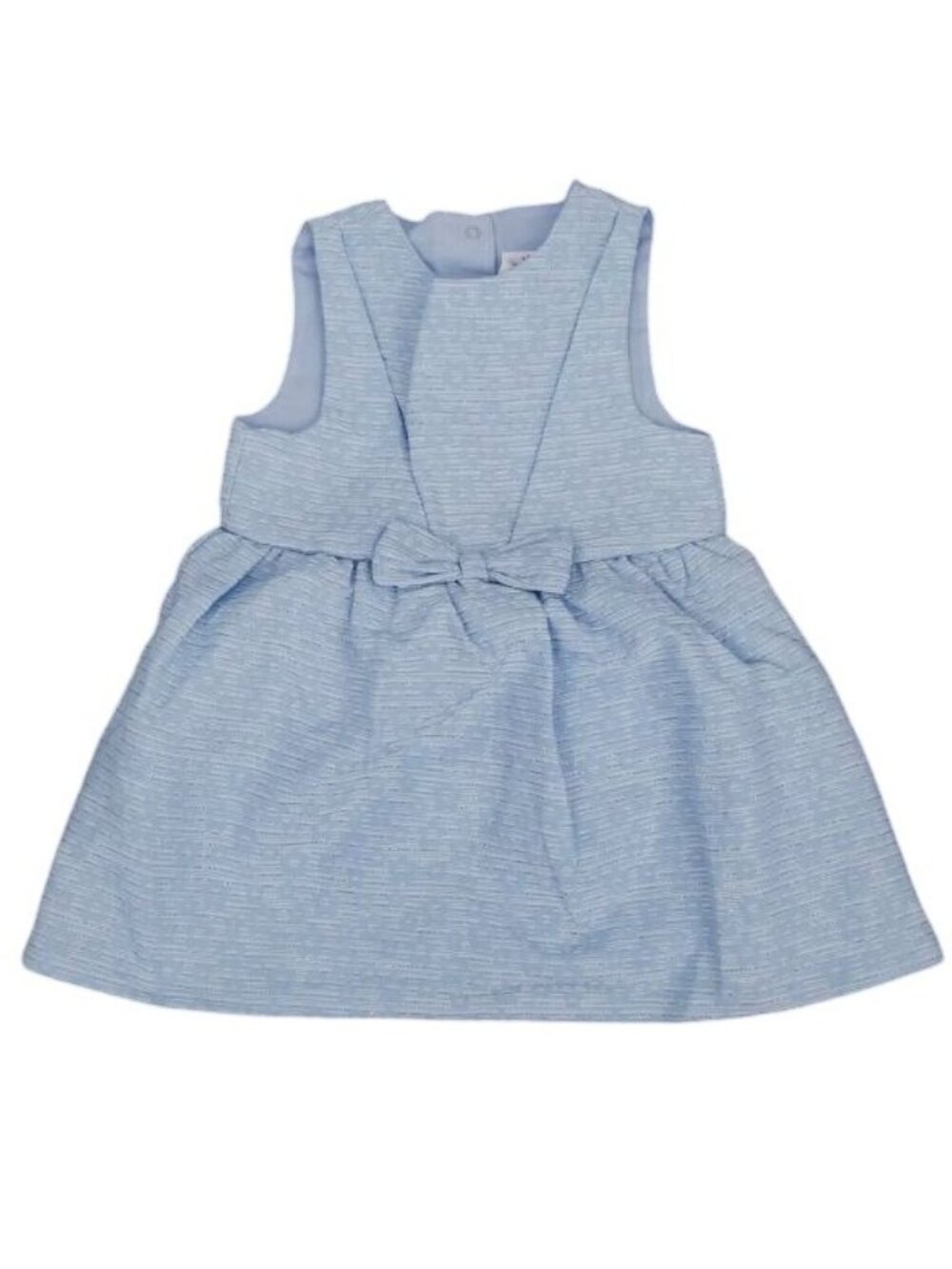 Baby Girls Blue Sleeveless Dress & Diaper Cover Set With Bow Accent 3-6m